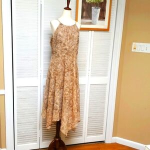 Vintage Evan Picone Elegant Flowy Sleeveless Hankerchief Hemline Dress